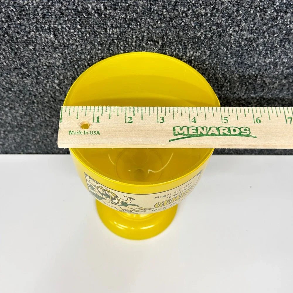 Vtg Gemini Zodiac Sign of the Twins Glass Goblet Yellow Chalice Astrology Retro